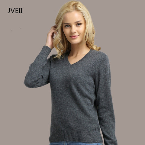 JVEII Women Sweater Knitted Female Long Sleeve V-neck Cashmere Sweater And Pullover Female Autumn Winter Slim Jumpers Casual