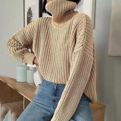 Women's  Knitted Turtleneck Sweater Oversize Pullover Long Sleeve Elegant Solid Warm Sweaters 2020 Winter Female Jumper Tops