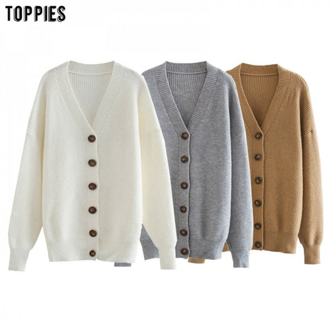 toppies 2020 winter white cardigan sweater womens single breasted knitted jacket coat fashion oversized sweater