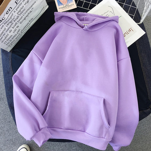 Women Solid Color Oversize Hoodie 2020 Harajuku Plus Velvet Winter Basic Sweatshirt Casual Long Sleeve Thicken Hooded Tops Hoody